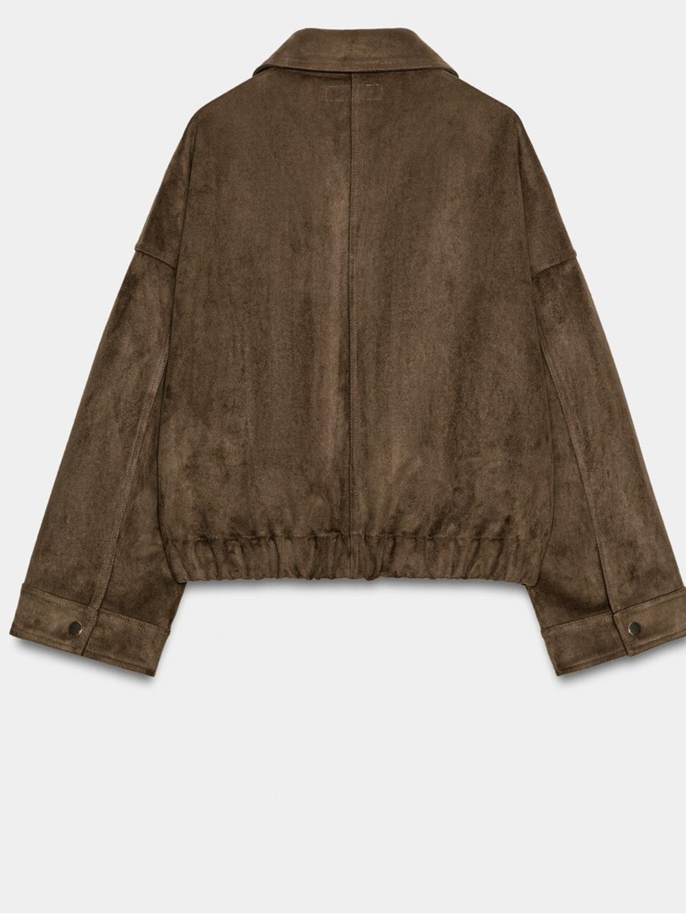Zara Faux Suede Jacket Size L Dark Khaki - Picture 5 of 8